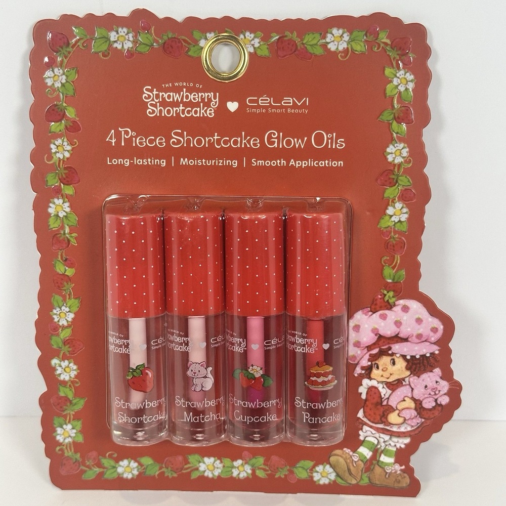 Strawberry Shortcake Celavi Lip Oil Set 4pc Gloss Moisturizing New Sealed